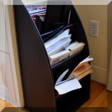 F32. Leatherette magazine rack 27&rdquo; x 14&rdquo;w x10&rdquo;d 